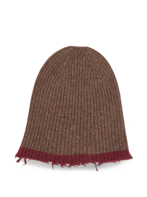 Uma Wang distressed-effect ribbed-knit beanie hat Brown UK0051