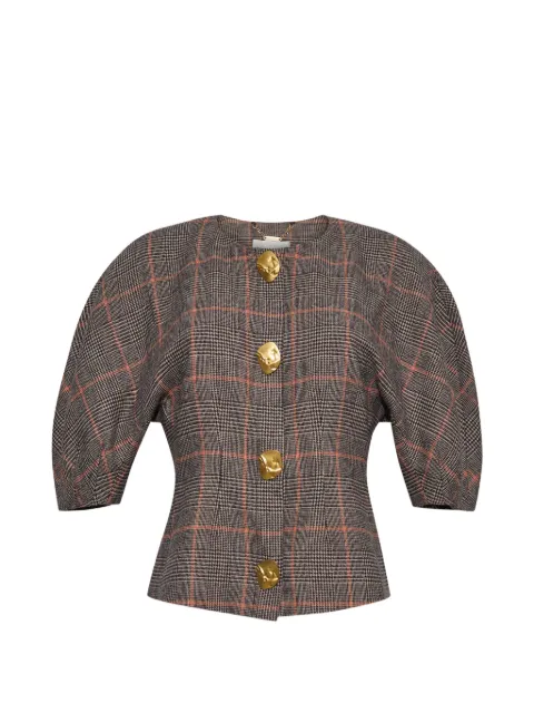 Cara Cara Fletcher Odette-plaid puff-sleeve top Brown 3224OPODEP