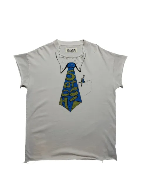SATOSHI NAKAMOTO Studded Tie T-shirt White SAT052