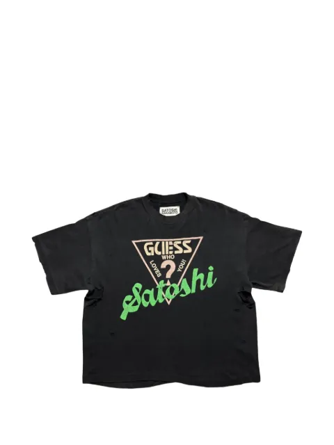 SATOSHI NAKAMOTO distressed graphic-print T-shirt Black SAT054