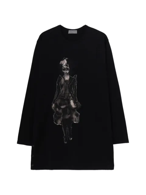 Yohji Yamamoto graphic-print button-slit long-sleeved T-shirt Black HWT74091