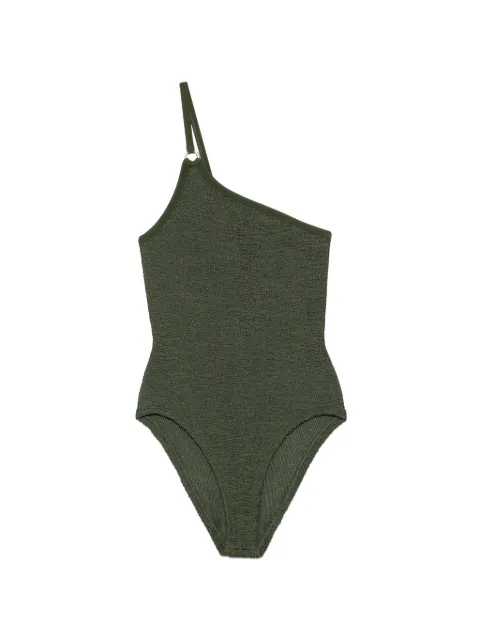 Hunza G one-shoulder crinkle-effect swimsuit Green SCLARACR