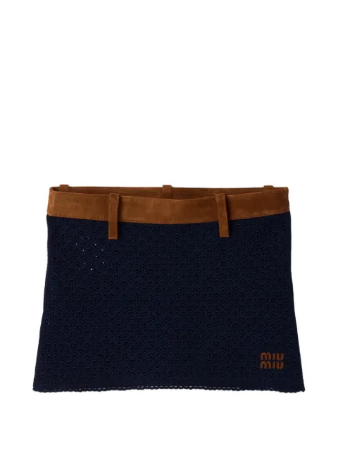 Miu Miu cotton crochet and suede miniskirt Blue MMG547SOOO191B