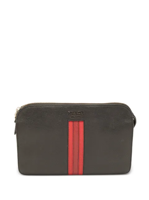 Prada Pre-Owned stripe-detail clutch bag Black 1399568