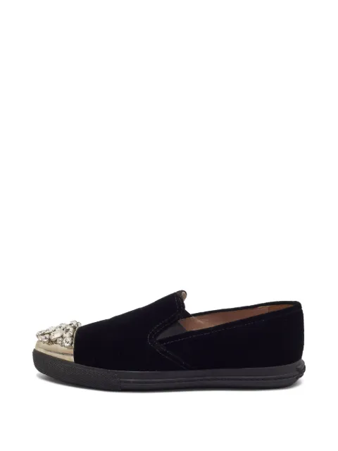 Miu Miu Pre-Owned crystal-embellished velvet smoking loafers Black 1383860