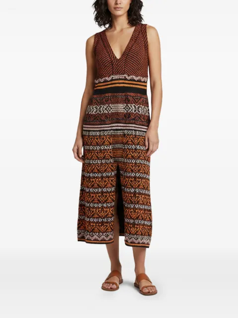 Missoni Pre-Owned patterned plunge-neck midi dress Brown 1381527