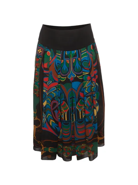Hermès Pre-Owned printed pleated midi skirt Black 1394470