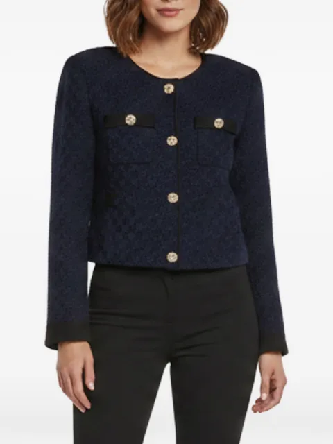 Self-Portrait metallic woven cropped cardigan Blue 1387255