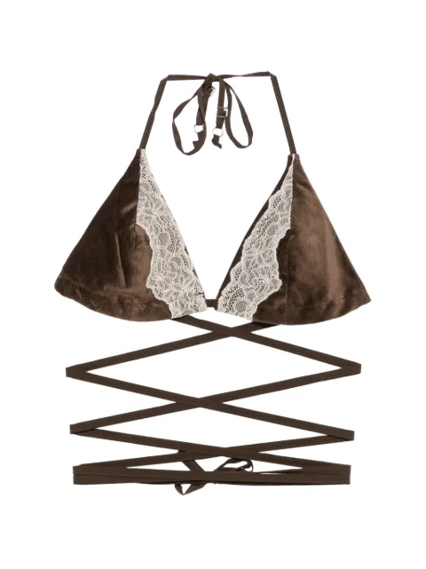 Jejia lace-trim velvet top Brown 26AA7JED53A