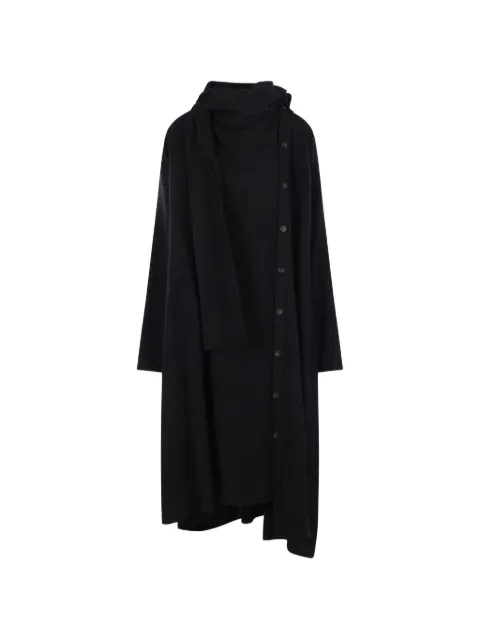 Yohji Yamamoto asymmetric scarf-detail midi dress Black FWD83102