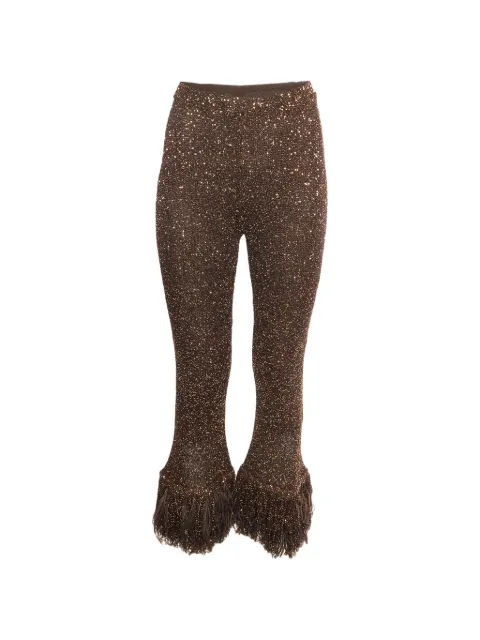 Valentino Garavani Pre-Owned sequin feather-trim flared trousers Brown 1384446