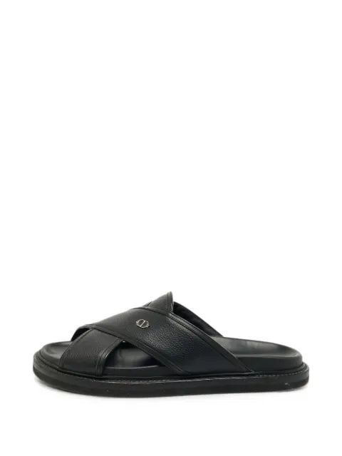 Christian Dior Pre-Owned Aqua criss-cross leather flat sandals Black 1388957