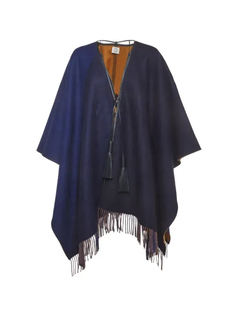 Hermès Pre-Owned tassel-trim fringe poncho Blue 1384199