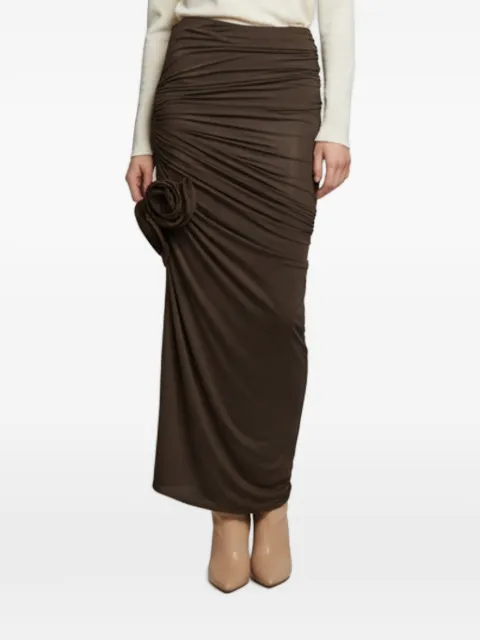 Magda Butrym ruched-design floral-appliqué maxi skirt Black 1379769