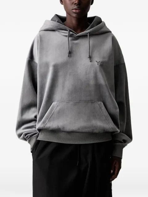 Y-3 logo-print velvet hoodie Grey KU2196