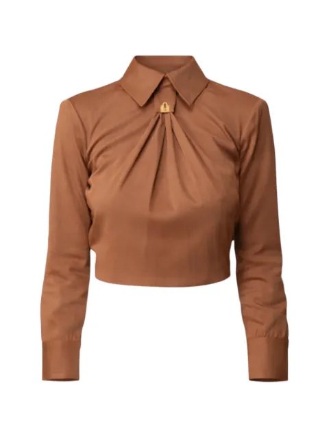 Elisabetta Franchi logo-plaque open-back blouse Brown CA15661E2