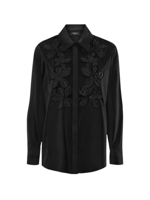 Nenette Felicità floral-appliqué sheer-panel shirt Black 41BBFELICITANE