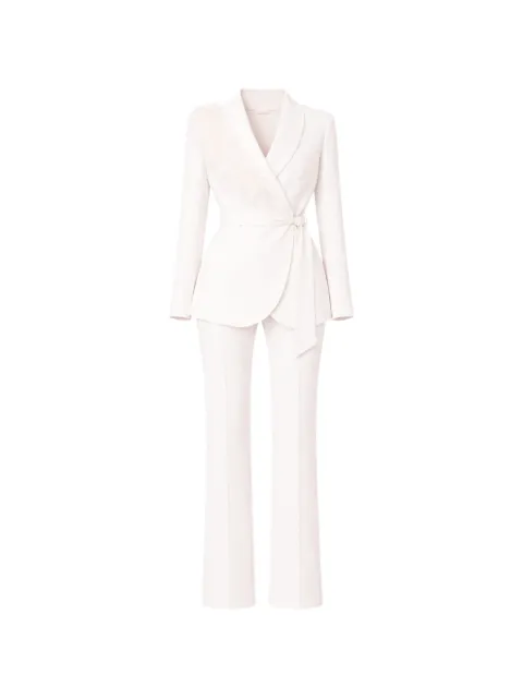 byTiMo feather-trim wrap suit White 04609BI
