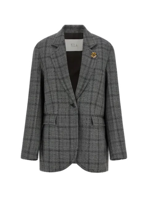 Tela Prince of Wales brooch-detail blazer Grey 060137010572Y001