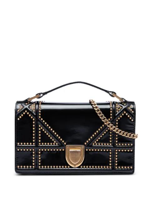 Christian Dior Pre-Owned 2017 Studded Patent Diorama Top Handle Wallet on Chain satchel Black W2HL0QTYECL3M6TZ