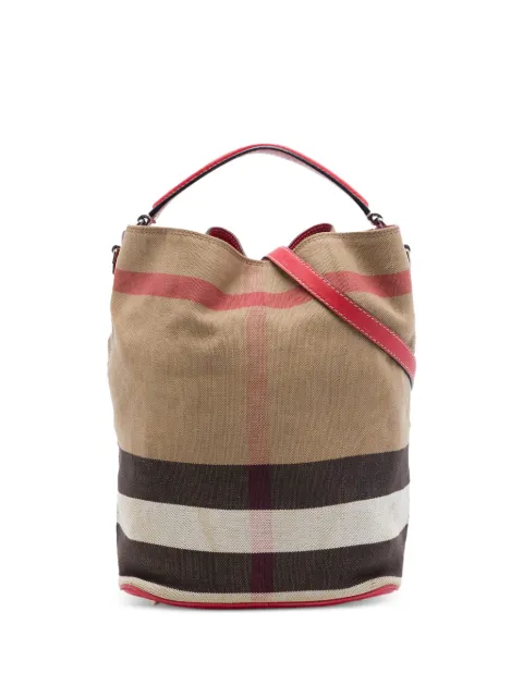 Burberry Pre-Owned 2000-2017 Medium Mega Check Canvas Ashby Bucket Bag satchel Brown BI5FD7VGDR2MO565