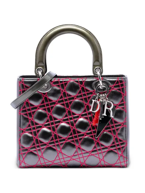 Christian Dior Pre-Owned 2011 Anselm Reyle Medium Metallic Lambskin Cannage Lady Dior satchel Grey 5GWB68599QRN5T0Q