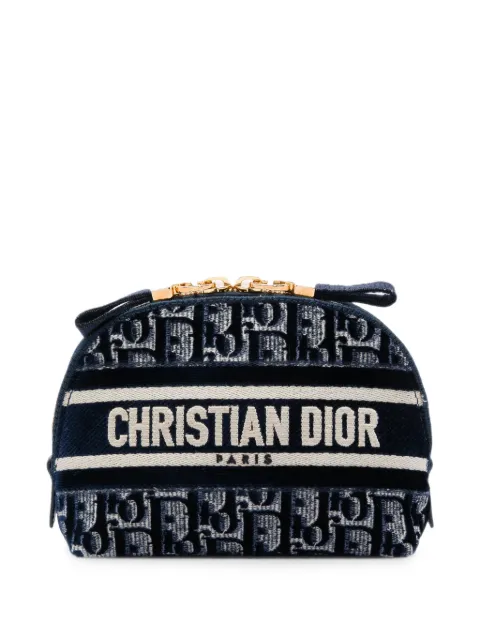 Christian Dior Pre-Owned 2021 Oblique Embroidered Velvet Cosmetic pouch Blue 4UW25W45K422DA66