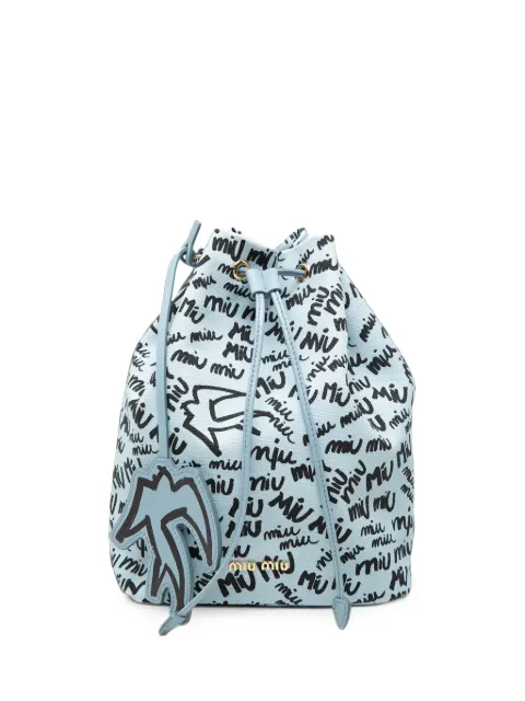Miu Miu Pre-Owned 2010-2026 Printed Canvas Drawstring Pouch bucket bag Blue 7LMSG6U0G59Z0W01