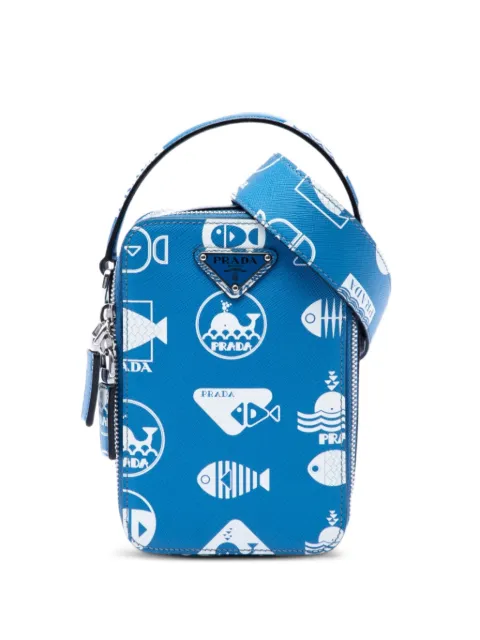 Prada Pre-Owned 2013-2026 Saffiano Whale Brique Vertical Crossbody satchel Blue 1JBHFLSKO4UQCP1B