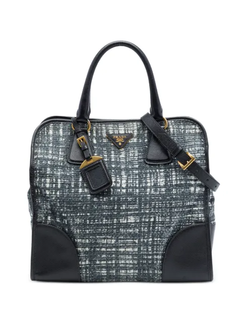 Prada Pre-Owned 2010-2026 Saffiano Trimmed Tweed Lux Shopping Tote satchel Black VNLZVXC0JUCGHCUT