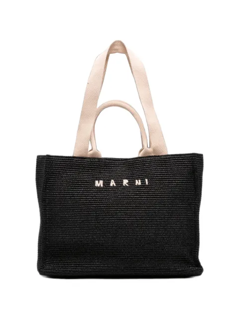 Marni Pre-Owned 2000-2026 Raffia Effect Nylon Embroidered Logo North West Shopping Tote satchel Black SEFCOGL07S0NBJ94