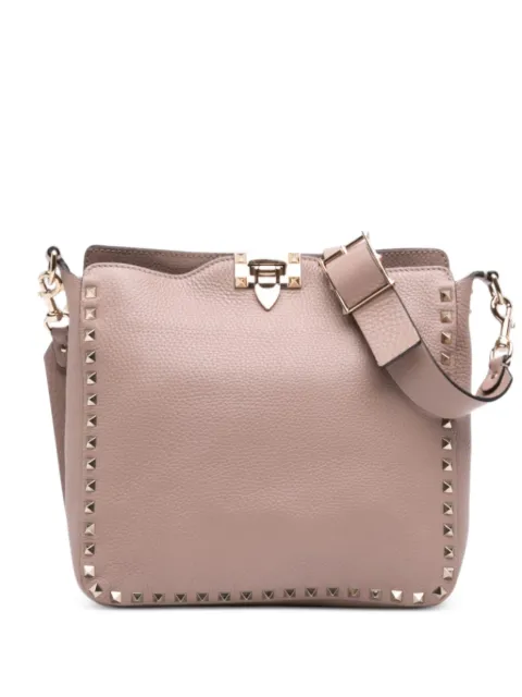 Valentino Garavani Pre-Owned 2000-2017 Small Grainy Calfskin Rockstud Flip Lock Messenger Bag crossbody bag Neutrals S417817BVMKFFGXN