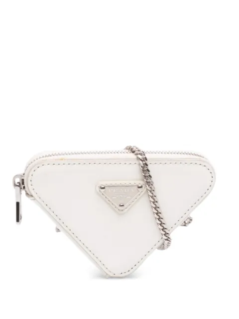 Prada Pre-Owned 2013-2026 Mini Brushed Leather Triangle Chain Pouch crossbody bag White PFW5HK4NU7PO0P0M