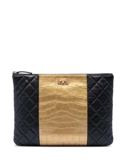 CHANEL Pre-Owned 2019 Quilted Lambskin and Crocodile Embossed Metallic Calfskin Reissue 2.55 clutch bag Black M103W3569X0A9R64