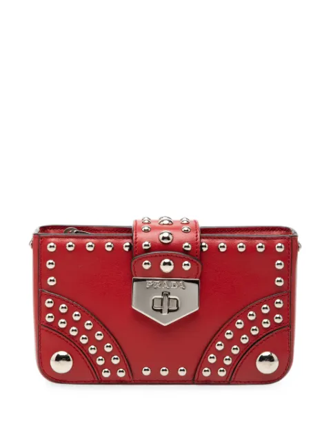 Prada Pre-Owned 2010-2026 City Calfskin Studded Elektra Turn Lock clutch bag Red MHUXT10K53T14VT4
