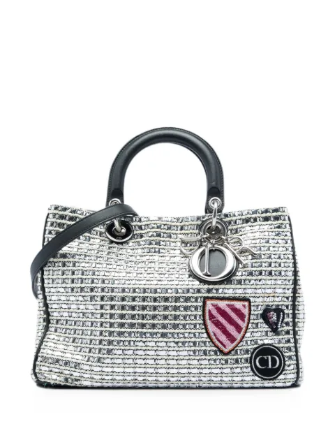 Christian Dior Pre-Owned 2015 Medium Metallic Tweed Patch Diorissimo satchel White 79E4OAOJSFCAUWBX