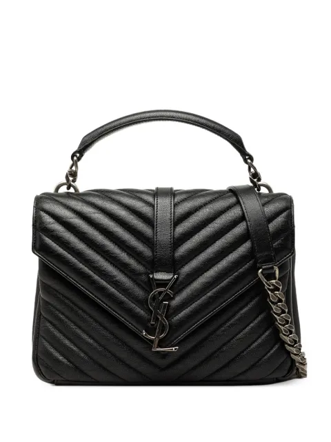 Saint Laurent Pre-Owned 2016 Medium Chevron Sheepskin Monogram College satchel Black 3BAW7N58PLL8XLL9