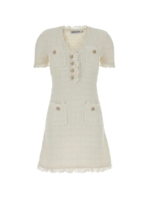 Self-Portrait bouclé-knit frayed mini dress Neutrals AW26146SAC