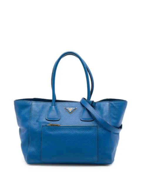 Prada Pre-Owned 2000-2013 Vitello Daino Front Pocket Open Convertible Tote satchel Blue YWGTA8DPLZ1SHPU6