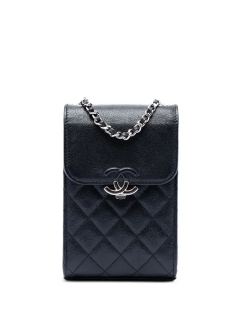 CHANEL Pre-Owned 2019 CC Quilted Caviar Phone Holder with Chain crossbody bag Black VU4B0OCVE2R4ENWY