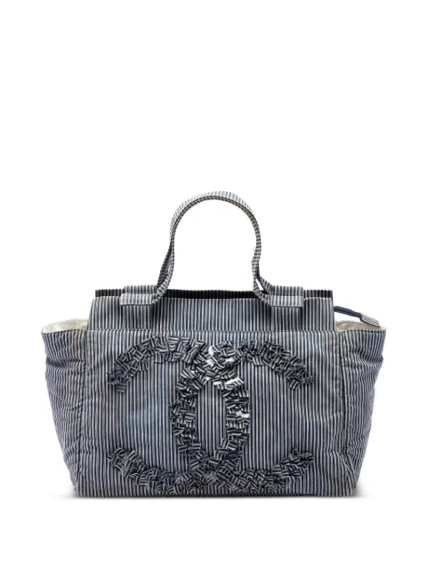 CHANEL Pre-Owned 2006-2008 CC Striped Canvas Shopper tote bag Blue IT99TED6OZA8U642