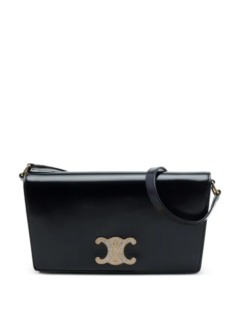 Celine Pre-Owned 2022 Shiny Calfskin Strass Triomphe Trapeze shoulder bag Black IMAW8GJIBH53XD1D