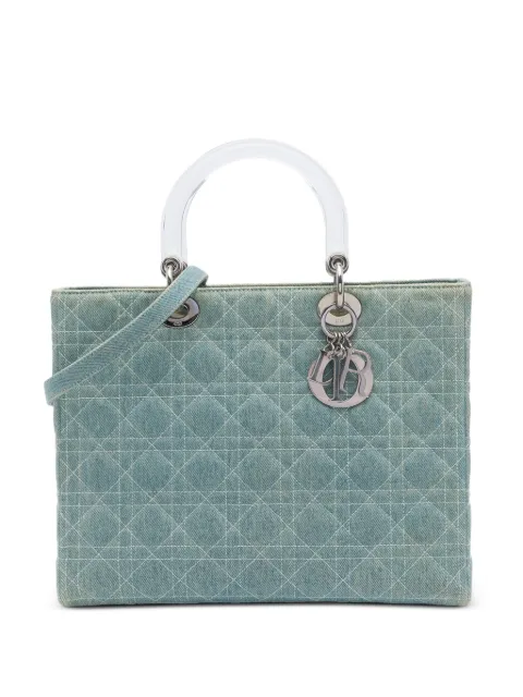 Christian Dior Pre-Owned 2003 Large Denim Cannage Acrylic Handles Lady Dior satchel Blue IQB3GCMPR2FD8FZQ