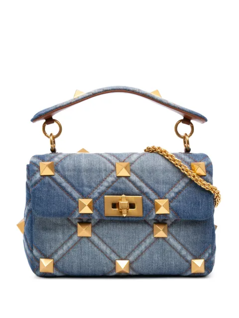 Valentino Garavani Pre-Owned 2018-2026 Medium Denim Roman Stud satchel Blue 1BZXGVKPY10GCVUP