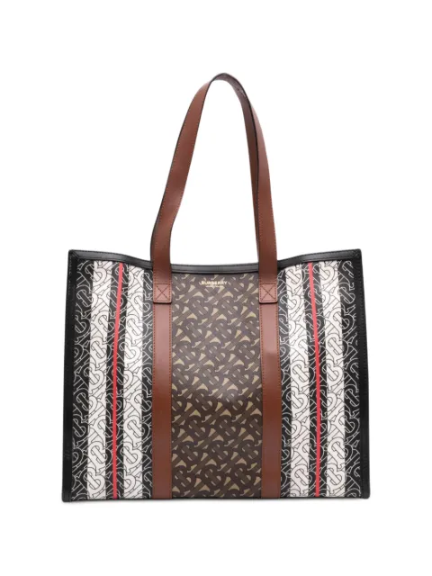 Burberry Pre-Owned 2018-2023 TB Monogram E Canvas Stripe Book tote bag Brown 40Z5XGNOU4SRWCVJ