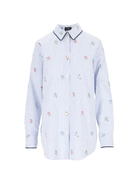 ETRO striped floral-embroidered shirt White WRIA001399TJ5D