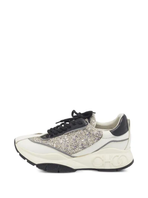Jimmy Choo Pre-Owned Raine glitter-panelled sneakers White 1398401