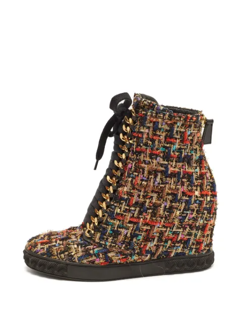 Casadei tweed chain-link wedge sneakers Black 1386526