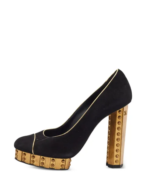 CHANEL Pre-Owned CC stud-detail platform pumps Black 1404093