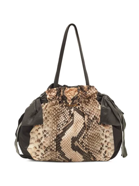 Prada Pre-Owned Side Bow Python Printed Shoulder Bag Black 1400622